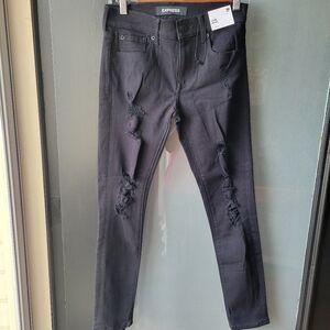 New Express Jeans Women’s Mid Rise Leggings Size 2P- Black Zip Pockets Stretch